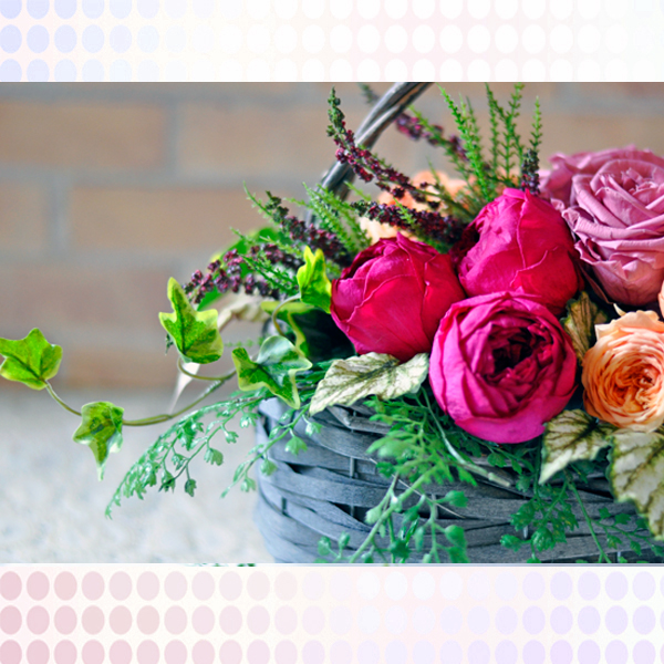 カゴ プリザーブドフラワーアレンジメント